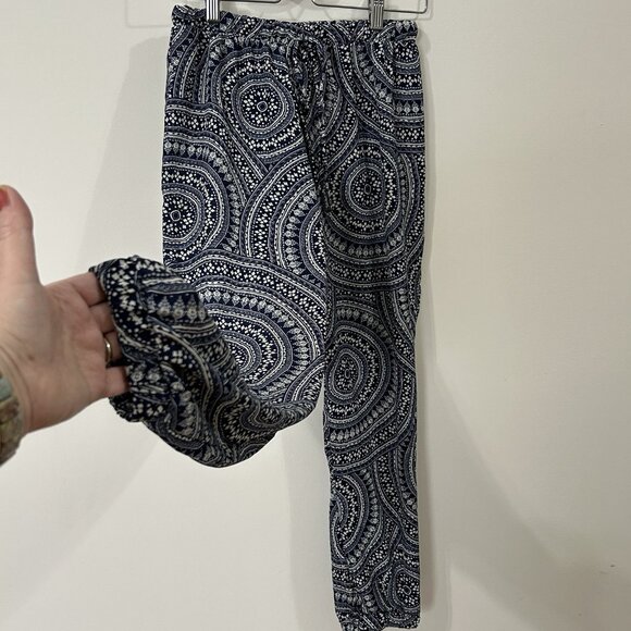 Wet Seal Blue White Medallion Jogger Pants Size S Chiffon Lightweight Flowy - Picture 2 of 10